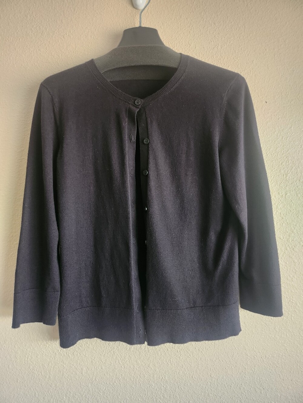 Ann Taylor Black 3/4 Sleeve Button Front Cardigan Sweater Size L